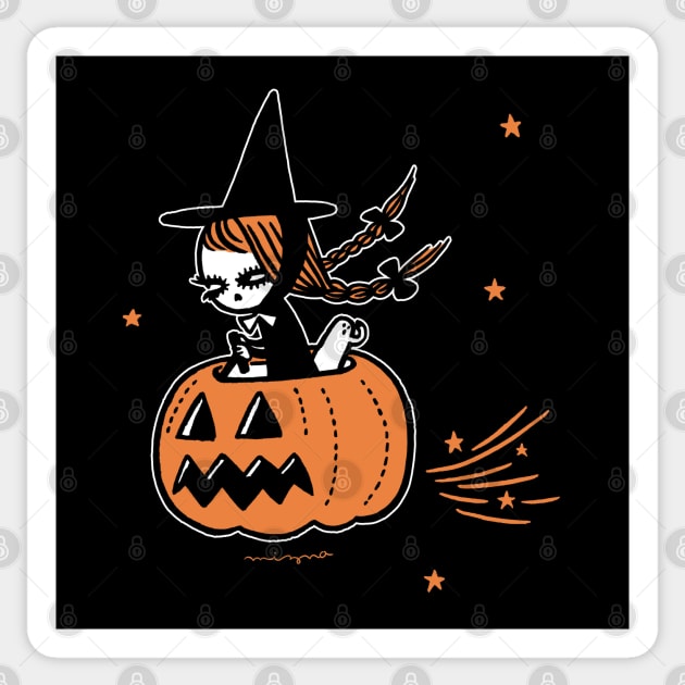 The Pumpkin Riding Witch Sticker by MiznaWada